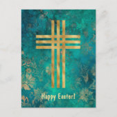 Elegante groene gouden kruis Pasen Feestdagenkaart (Voorkant)