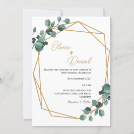 Elegante Groene Gouden Lijst Trouwuitnodiging Kaart