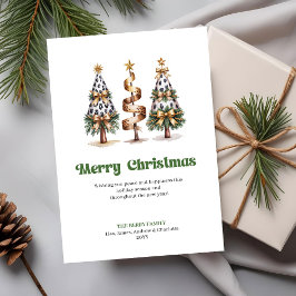 Elegante groene gouden luipaard kerstboom groet feestdagenkaart