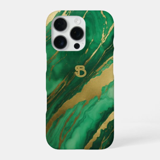 Elegante groene gouden marmeren monogram iPhone hoesje (Achterkant)