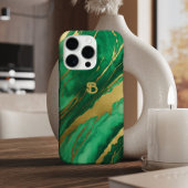 Elegante groene gouden marmeren monogram iPhone hoesje