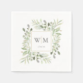 Elegante groene gouden monogram bruiloft servet (Voorkant)