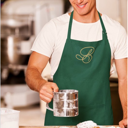 Elegante groene & gouden monogram script naam schort