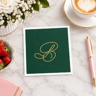 Elegante groene & gouden monogram script naam servet