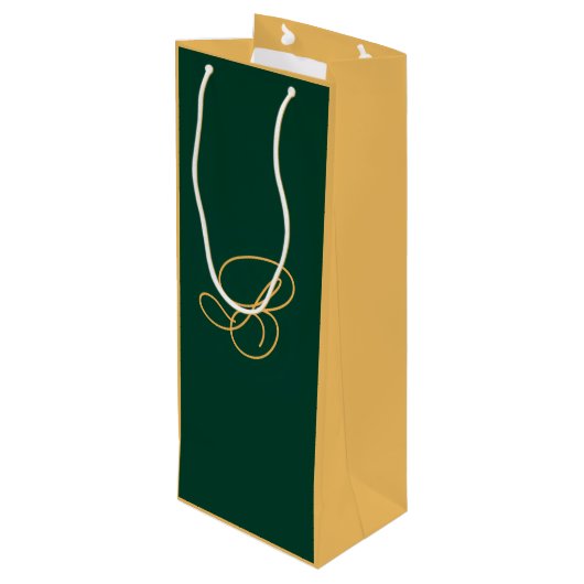 Elegante Groene & Gouden Monogram Script Naam  Wijn Cadeautas (Achterkant Gekanteld)