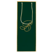 Elegante Groene & Gouden Monogram Script Naam  Wijn Cadeautas (Voorkant)