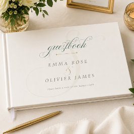 Elegante groene gouden monogram trouw gastenboek
