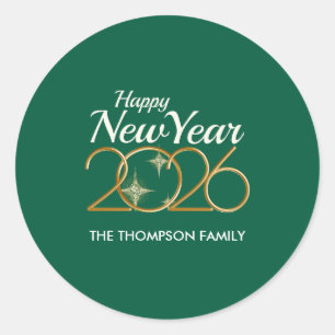 Elegante groene & gouden “Nieuwjaar 2026” Persoonl Ronde Sticker