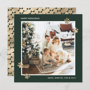 Elegante groene gouden poot foto Happy Howholidays Feestdagenkaart