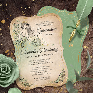Elegante groene gouden prinses Quinceanera verjaar Kaart