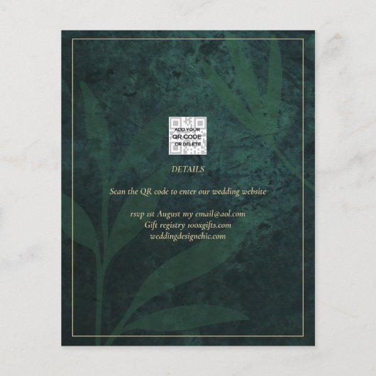 Elegante groene gouden save-the-date QR-code RSVP (Achterkant)