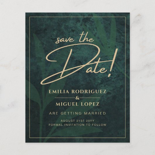 Elegante groene gouden save-the-date QR-code RSVP (Voorkant)