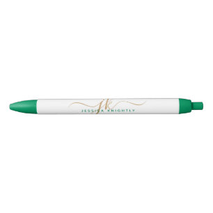 Elegante Groene Gouden Script Monogram Beginletter Zwarte Inkt Pen