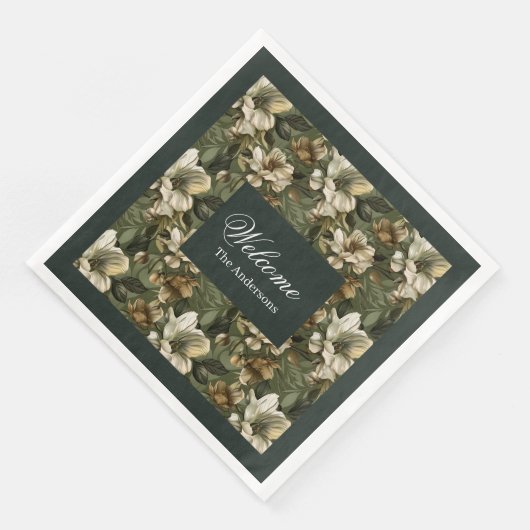 Elegante groene gouden servetten gepersonaliseerd  (Hoek)