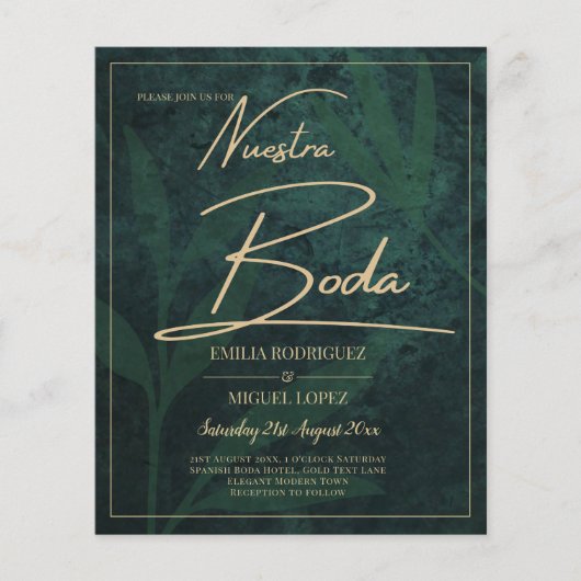 Elegante groene gouden Spaanse BODA QR-code RSVP   Flyer (Voorkant)