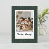 Elegante groene gouden sterrenfoto feestdagenkaart (Staand voorkant)