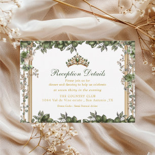 Elegante groene gouden tiara bloemige Quinceañera Informatiekaartje