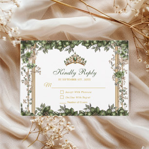 Elegante groene gouden tiara bloemige Quinceañera RSVP Kaartje