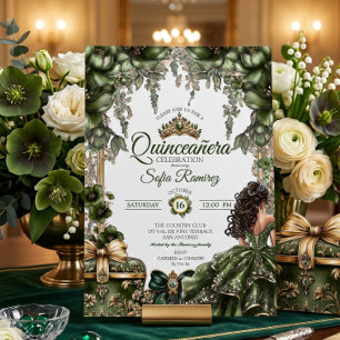Elegante groene gouden tiara bloemstuk Quinceañera Kaart