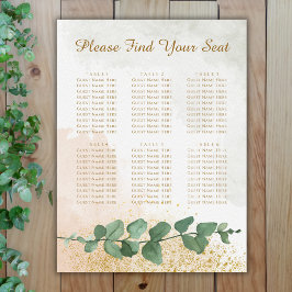 Elegante groene & gouden trouwzaalstoelindeling poster