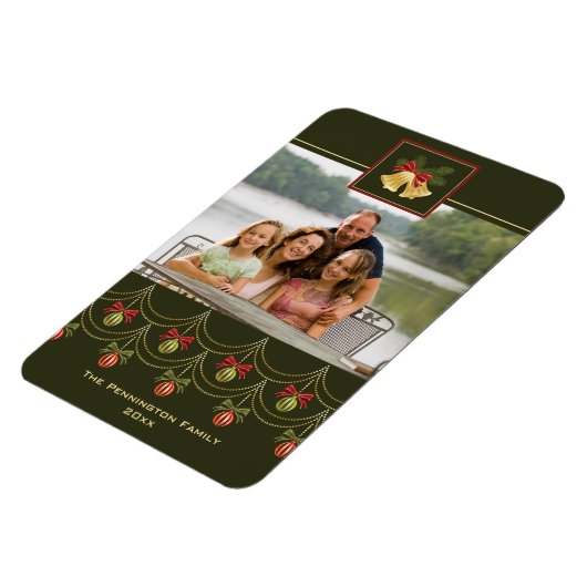 Elegante groene gouden vrolijke kerst fotomagneet magneet (Linkerzijde)