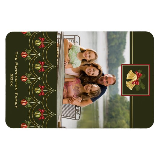 Elegante groene gouden vrolijke kerst fotomagneet magneet (Horizontaal)