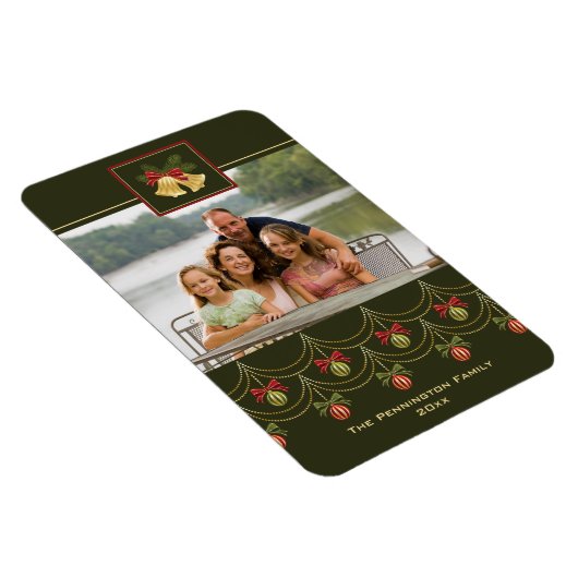 Elegante groene gouden vrolijke kerst fotomagneet magneet (Rechterzijde)