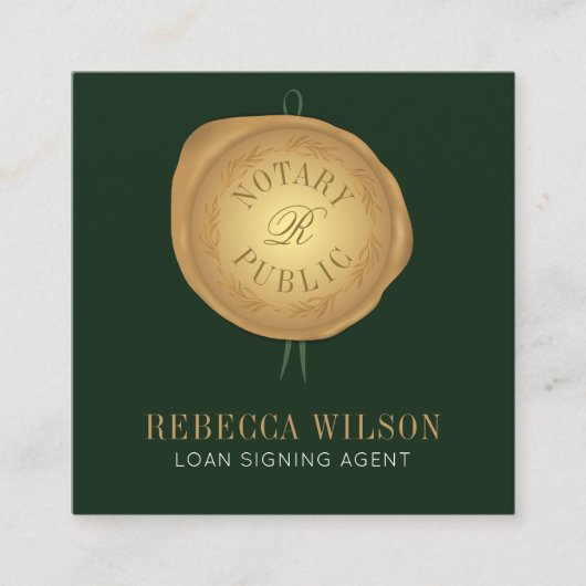 Elegante Groene & Gouden Wax Stempel Moderne Chiqu Vierkante Visitekaartje (Voorkant)