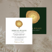 Elegante Groene & Gouden Wax Stempel Moderne Chiqu Vierkante Visitekaartje