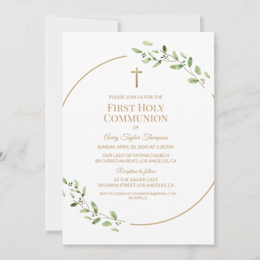 Elegante groene goudkruis Eerste Heilige Communie  Kaart (Voorkant)