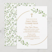 Elegante groene goudkruis Eerste Heilige Communie  Kaart (Voorkant / Achterkant)