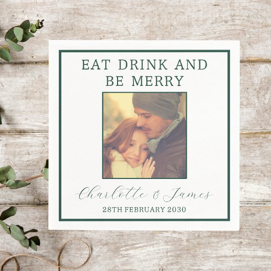 Elegante groene grens bruiloft foto servet