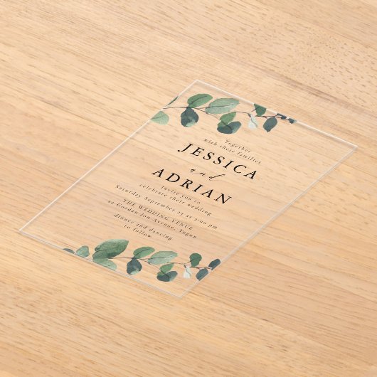 Elegante groene groene bruiloft acryl uitnodigingen (Laagn)