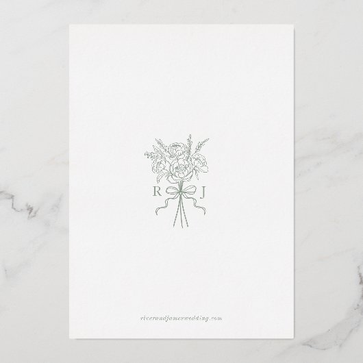 Elegante groene hand getekend boog lint Sla de dat Folie Uitnodiging (Achterkant)