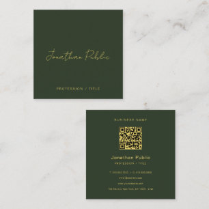 Elegante groene handgeschreven script gouden tekst vierkante visitekaartje