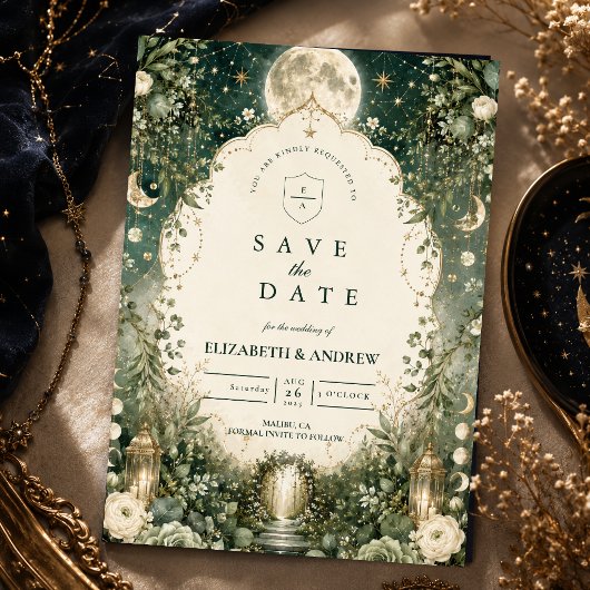 Elegante Groene Hemelhuwelijk Save The Date