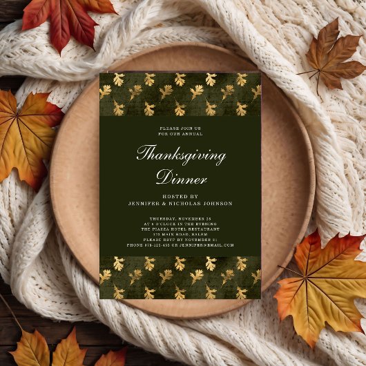 Elegante groene herfst laat Thanksgiving diner Kaart