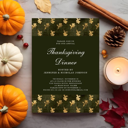 Elegante groene herfst laat Thanksgiving diner Kaart