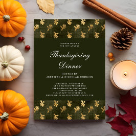 Elegante groene herfstbladeren Thanksgiving-diner Kaart