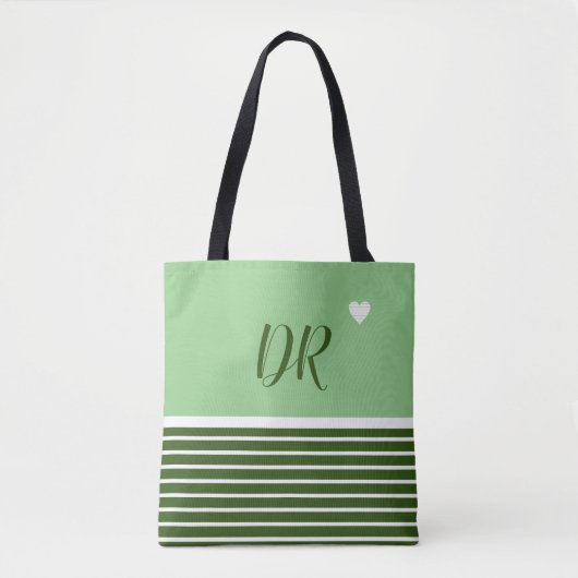 Elegante groene horizontale strepen met naam tote bag (Voorkant)