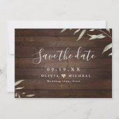 Elegante groene houten county rustieke bewaar de d save the date (Voorkant)