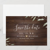 Elegante groene houten county rustieke bewaar de d save the date (Voorkant / Achterkant)