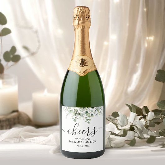 Elegante Groene Huwelijk Sparkling Wijnetiket