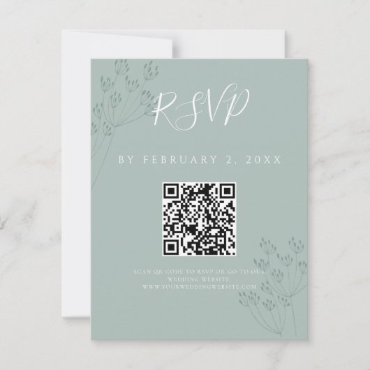 Elegante groene huwelijks-Scan Code RSVP Kaartje (Voorkant)