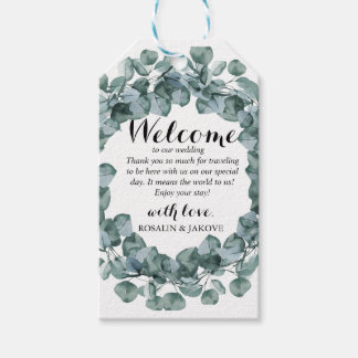 Elegante groene huwelijks welkomstcadeau tags cadeaulabel