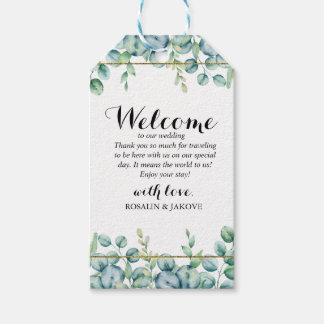 Elegante groene huwelijks welkomstcadeau tags cadeaulabel