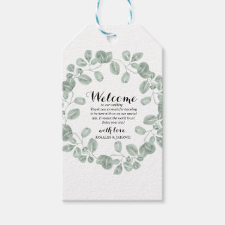 Elegante groene huwelijks welkomstcadeau tags cadeaulabel