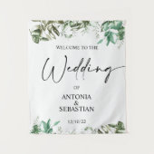 Elegante Groene Huwelijksbegroeting Wandkleed (Voorkant)