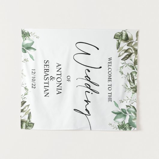 Elegante Groene Huwelijksbegroeting Wandkleed (Voorkant (horizontaal))