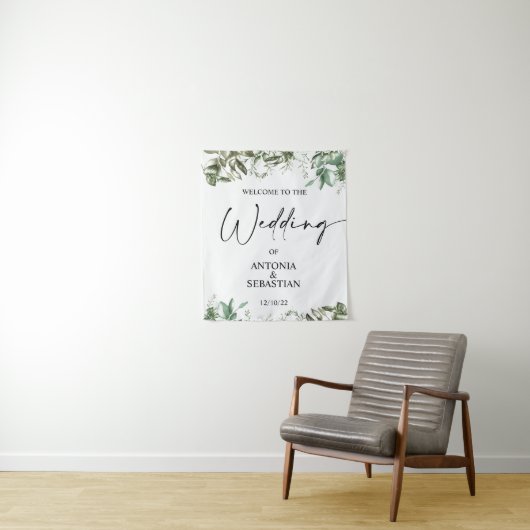 Elegante Groene Huwelijksbegroeting Wandkleed (In situ)